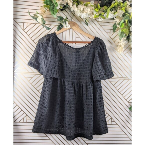 Urban Outfitters Women's Sheer Black Top Blouse Back Tie Flowy Texture Size Med - Picture 1 of 7